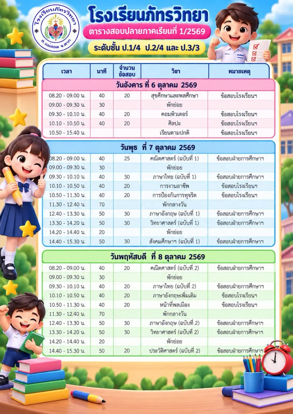 แจ้งกำหนดการสอบปลายภาคเรียนที่ 1 ปีการศึกษา 2569