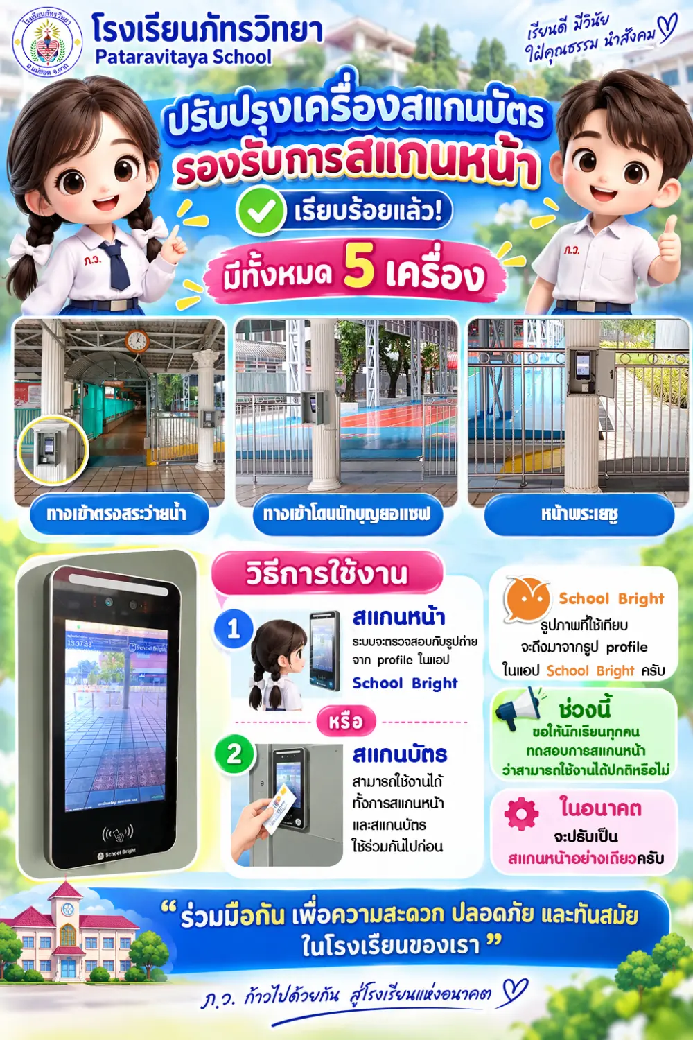 📢 โรงเรียนภัทรวิทยา ปรับปรุงระบบสแกนบัตร รองรับการ “สแกนใบหน้า” เรียบร้อยแล้ว